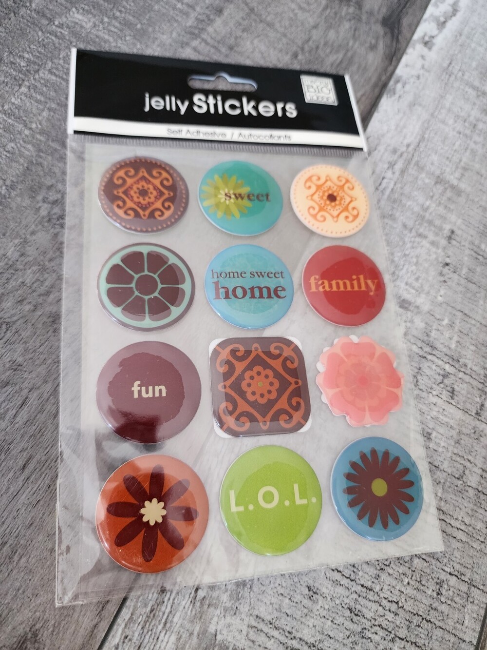 MAMBI Jelly Stickers Flowers Family Words Dimensional Shapes New Retired #28